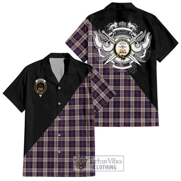 Cameron of Erracht Dress Tartan Short Sleeve Button Shirt with Family Crest and Military Logo Style