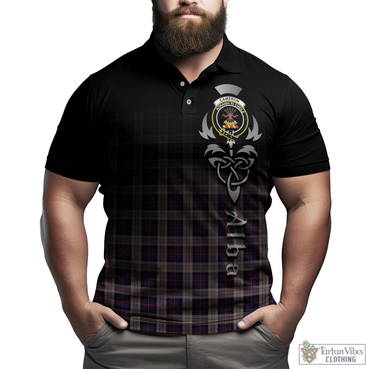 Tartan Vibes Clothing Cameron of Erracht Dress Tartan Polo Shirt Featuring Alba Gu Brath Family Crest Celtic Inspired