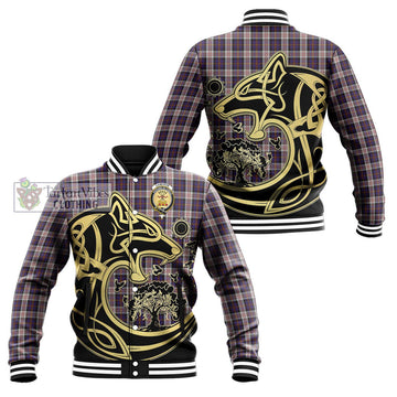 Cameron of Erracht Dress Tartan Baseball Jacket with Family Crest Celtic Wolf Style