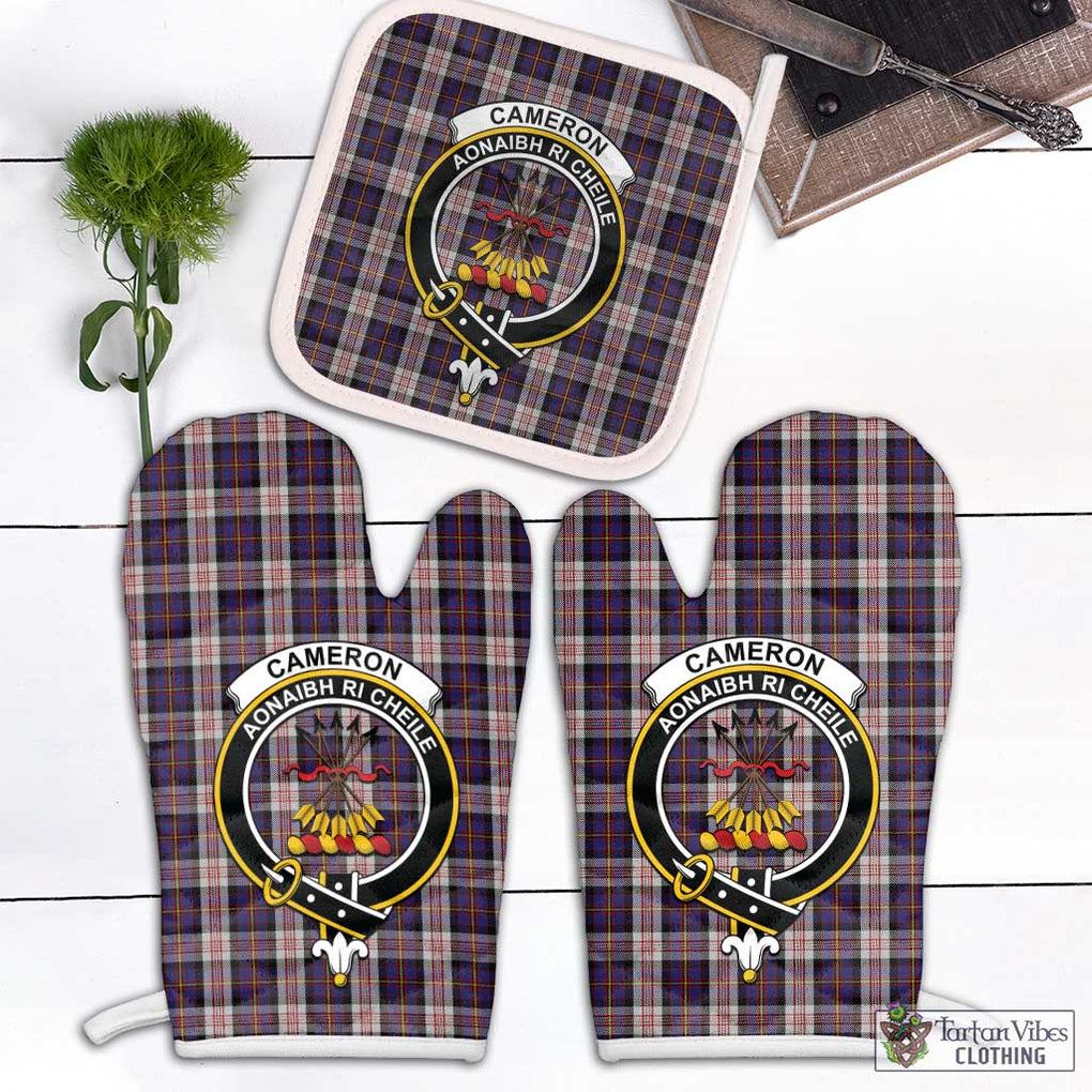 Cameron of Erracht Dress Tartan Combo Oven Mitt & Pot-Holder with Family Crest Combo 1 Oven Mitt & 1 Pot-Holder White - Tartan Vibes Clothing