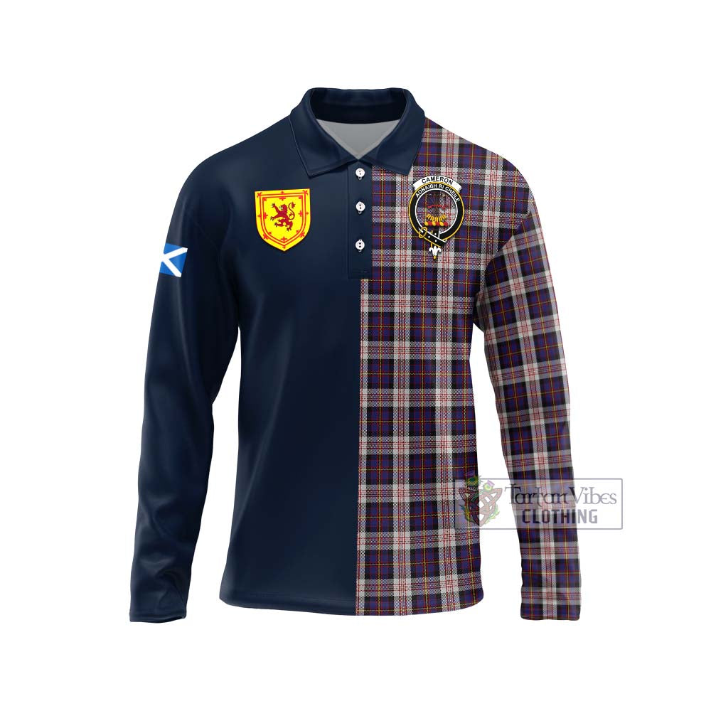 Tartan Vibes Clothing Cameron of Erracht Dress Tartan Long Sleeve Polo Shirt with Scottish Lion Royal Arm Half Style