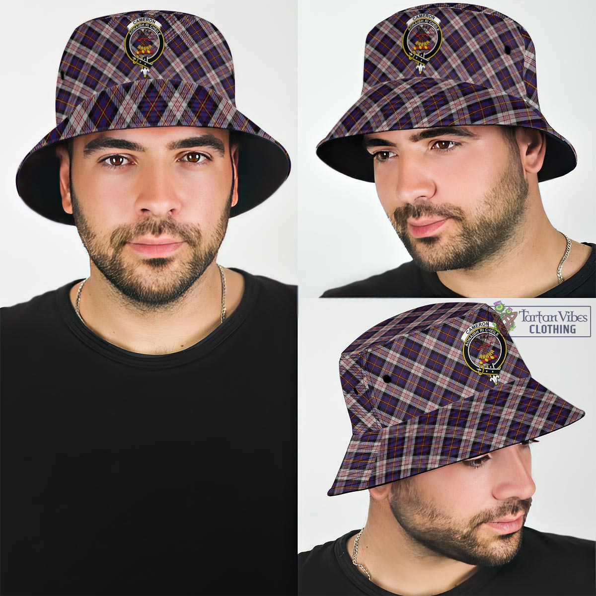 Tartan Vibes Clothing Cameron of Erracht Dress Tartan Bucket Hat with Family Crest