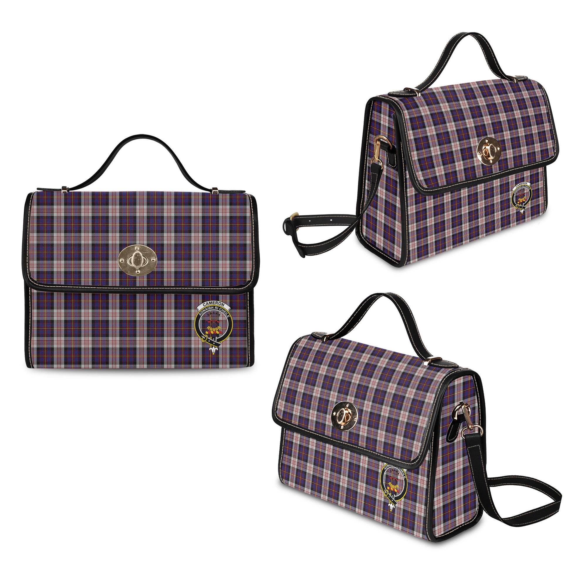 cameron-of-erracht-dress-tartan-leather-strap-waterproof-canvas-bag-with-family-crest