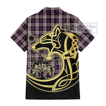 Cameron of Erracht Dress Tartan Short Sleeve Button Shirt with Family Crest Celtic Wolf Style