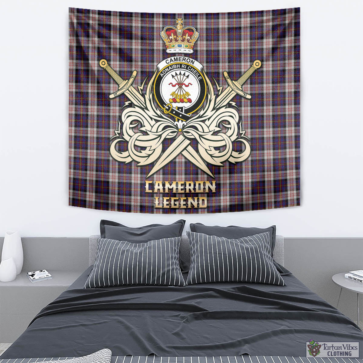 Tartan Vibes Clothing Cameron of Erracht Dress Tartan Tapestry with Clan Crest and the Golden Sword of Courageous Legacy