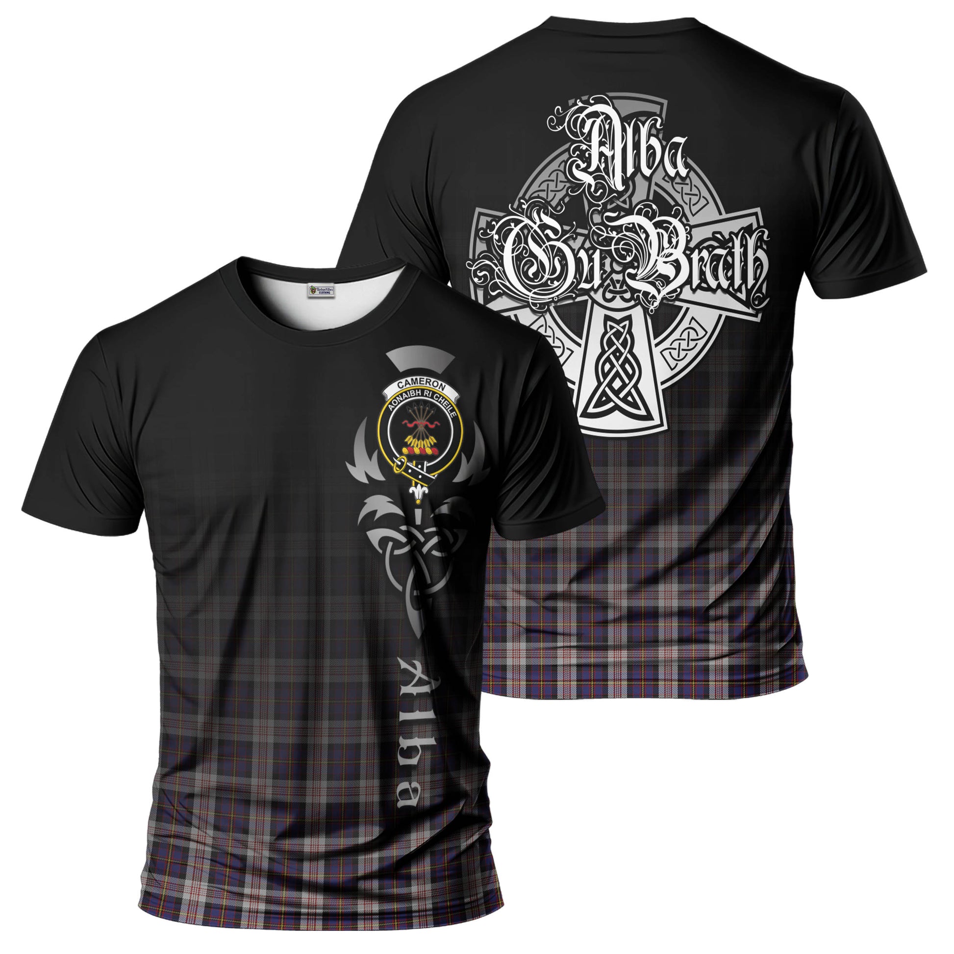 Tartan Vibes Clothing Cameron of Erracht Dress Tartan T-Shirt Featuring Alba Gu Brath Family Crest Celtic Inspired