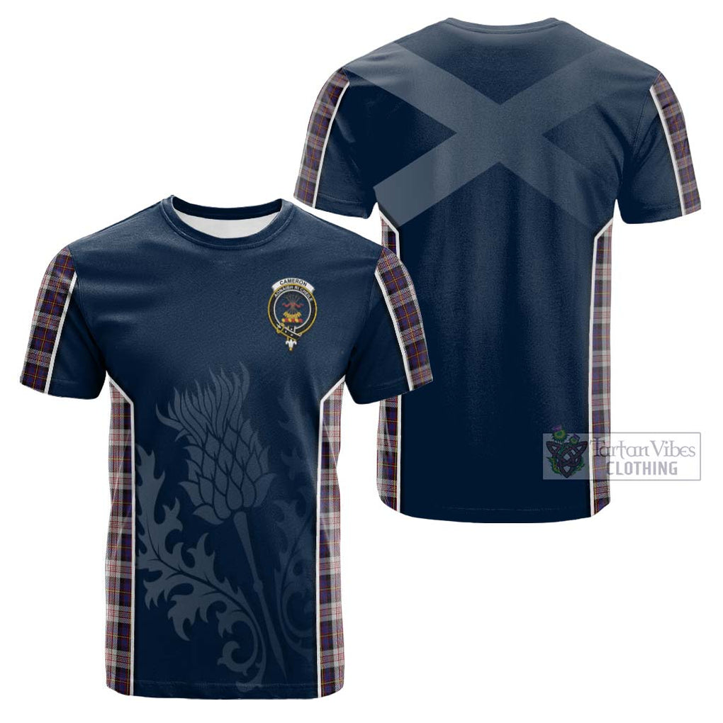 Tartan Vibes Clothing Cameron of Erracht Dress Tartan Cotton T-shirt with Family Crest and Scottish Thistle Vibes Sport Style