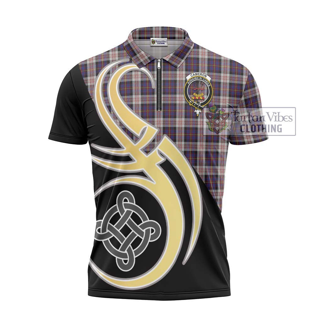 Tartan Vibes Clothing Cameron of Erracht Dress Tartan Zipper Polo Shirt with Family Crest and Celtic Symbol Style