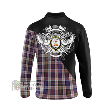 Cameron of Erracht Dress Tartan Long Sleeve Polo Shirt with Family Crest and Military Logo Style