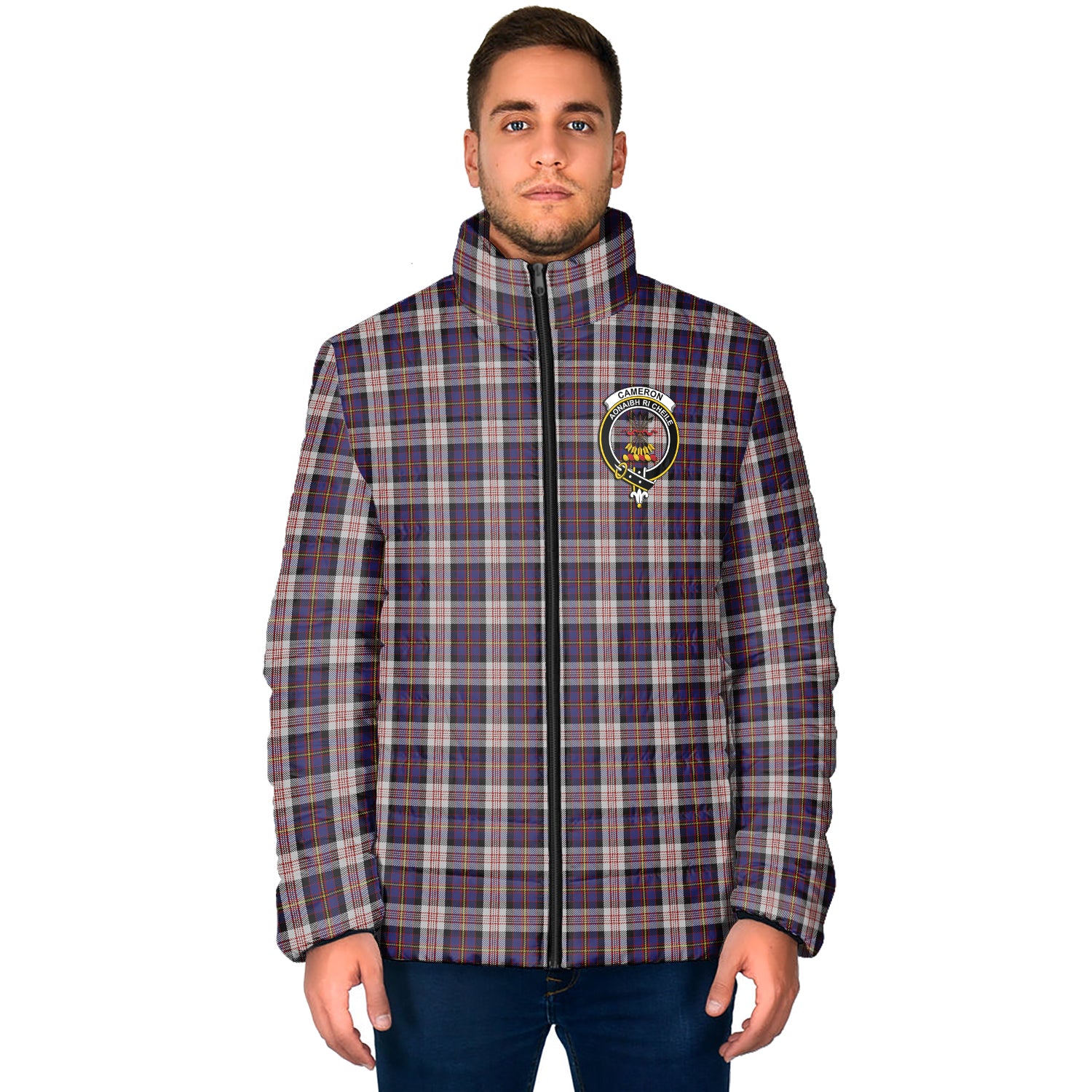 Cameron of Erracht Dress Tartan Padded Jacket with Family Crest - Tartan Vibes Clothing