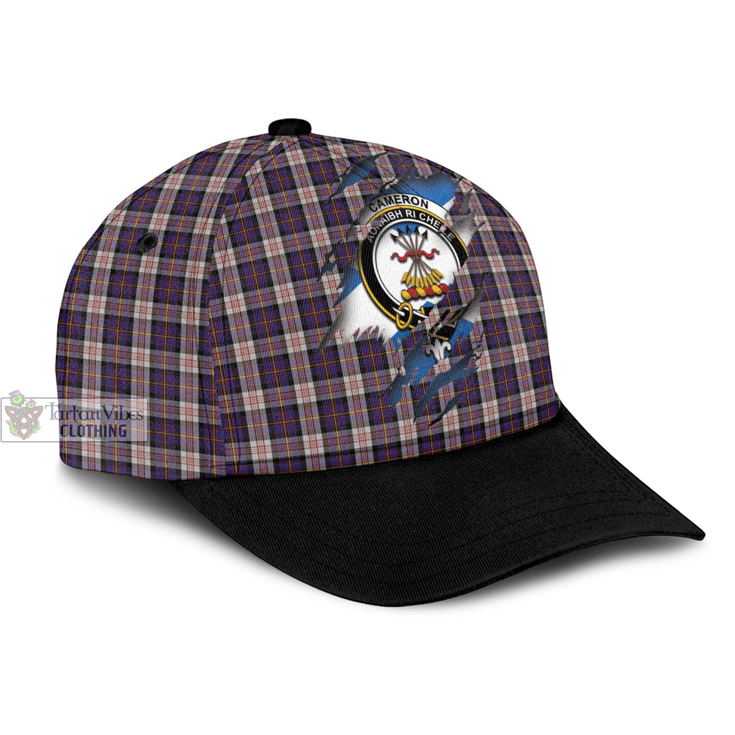 Tartan Vibes Clothing Cameron of Erracht Dress Tartan Classic Cap with Family Crest In Me Style