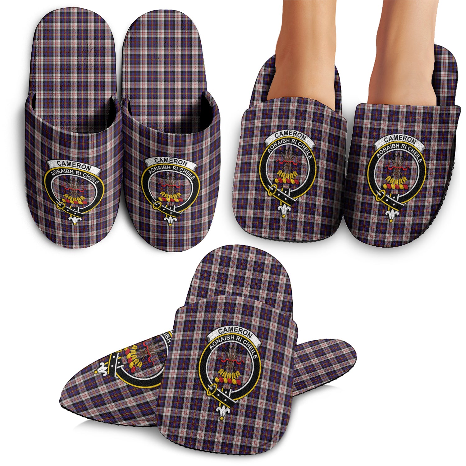 Cameron of Erracht Dress Tartan Home Slippers with Family Crest - Tartanvibesclothing