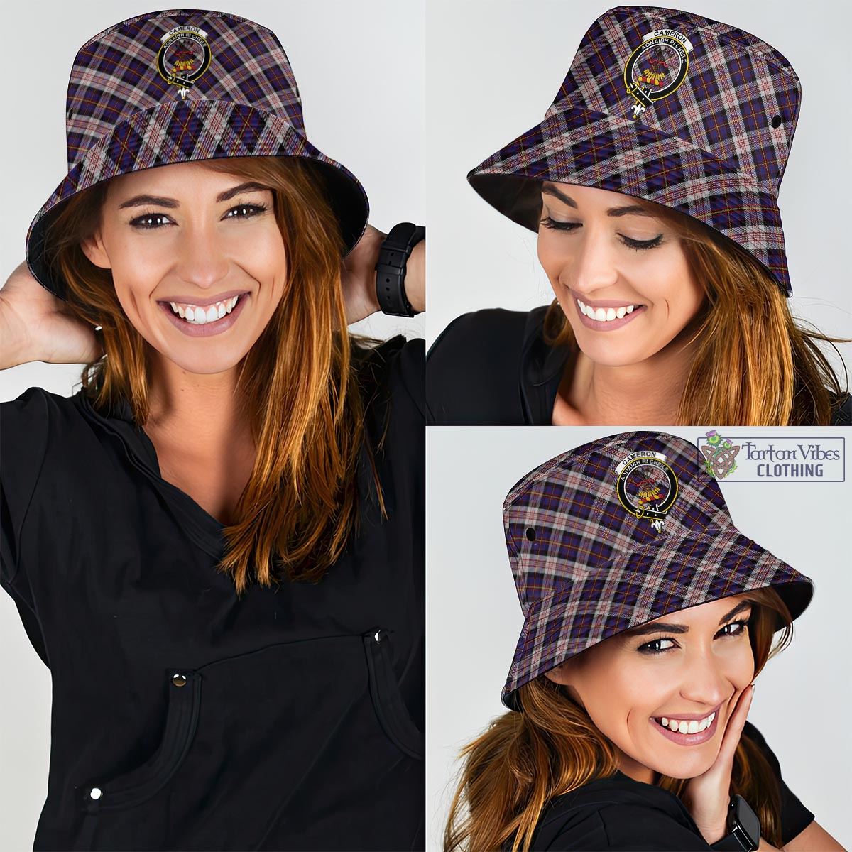 Tartan Vibes Clothing Cameron of Erracht Dress Tartan Bucket Hat with Family Crest