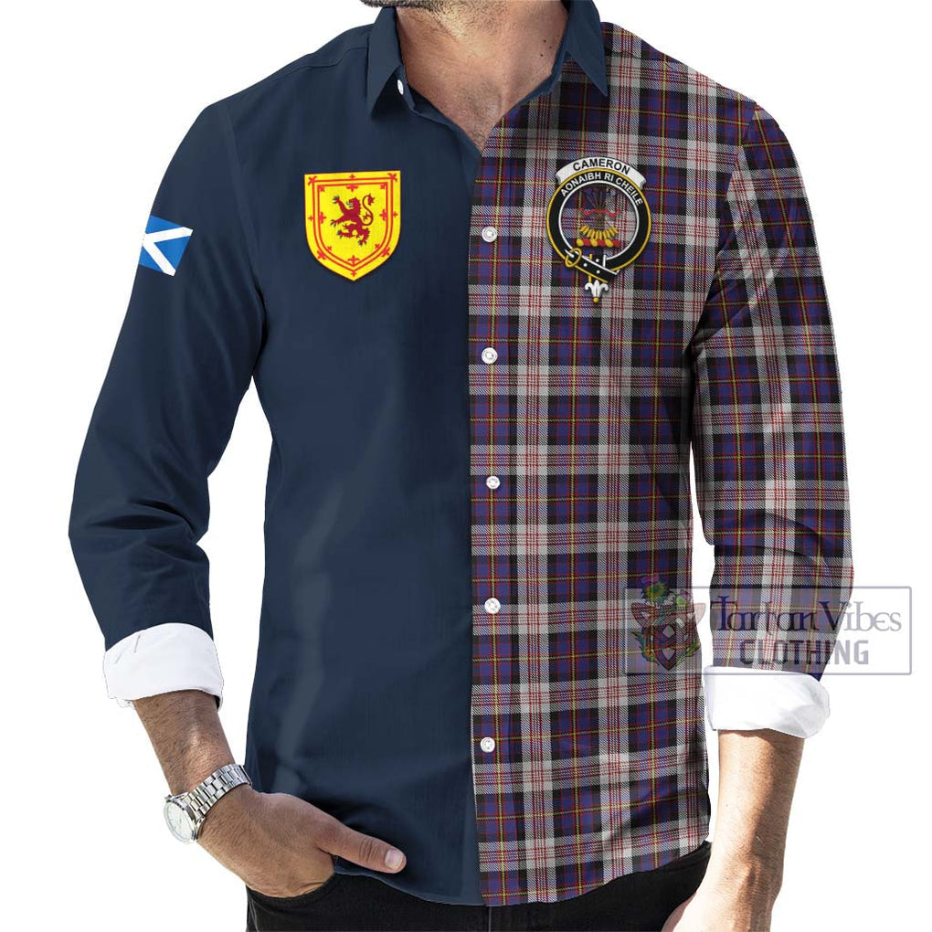 Tartan Vibes Clothing Cameron of Erracht Dress Tartan Long Sleeve Button Shirt with Scottish Lion Royal Arm Half Style