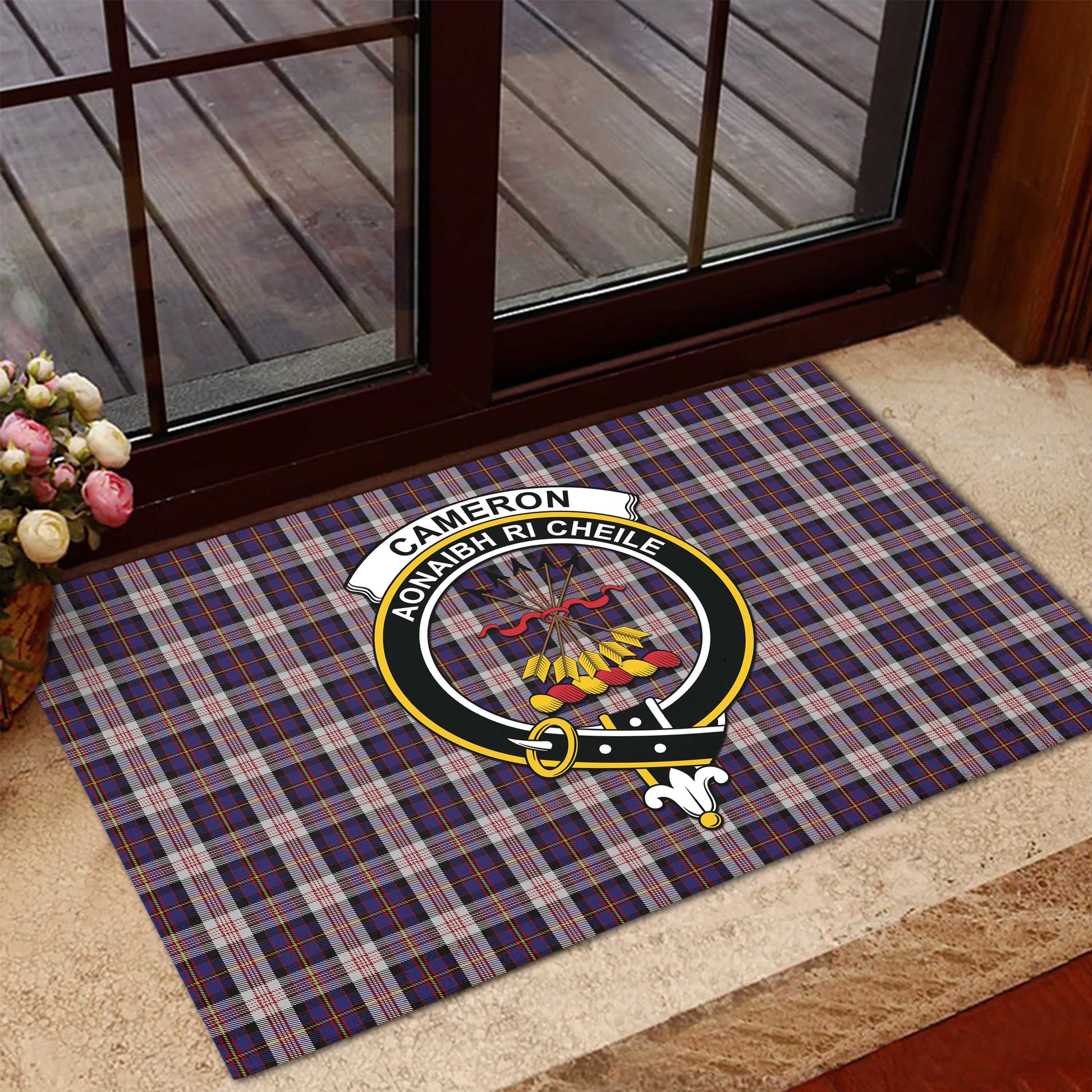 Cameron of Erracht Dress Tartan Door Mat with Family Crest - Tartanvibesclothing