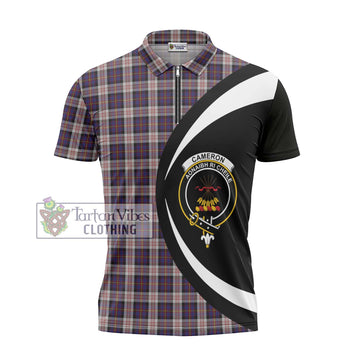 Cameron of Erracht Dress Tartan Zipper Polo Shirt with Family Crest Circle Style