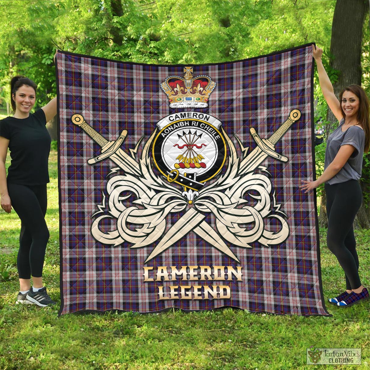 Tartan Vibes Clothing Cameron of Erracht Dress Tartan Quilt with Clan Crest and the Golden Sword of Courageous Legacy