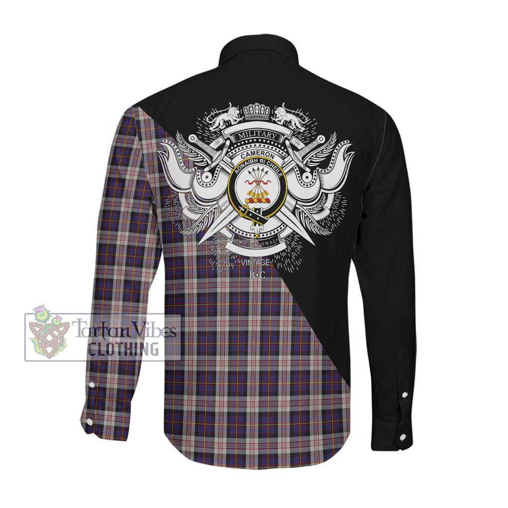 Cameron of Erracht Dress Tartan Long Sleeve Button Shirt with Family Crest and Military Logo Style Men's Shirt - Tartanvibesclothing Shop