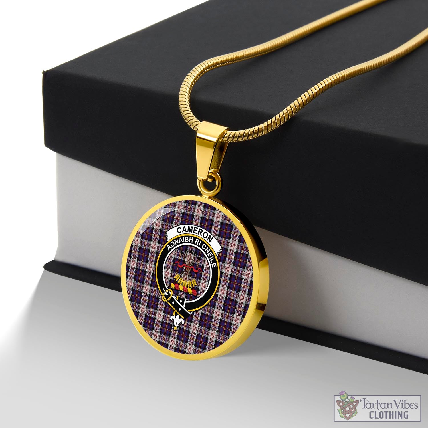 Tartan Vibes Clothing Cameron of Erracht Dress Tartan Circle Necklace with Family Crest