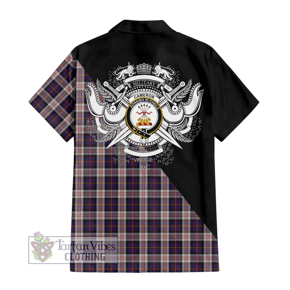 Cameron of Erracht Dress Tartan Short Sleeve Button Shirt with Family Crest and Military Logo Style - Tartanvibesclothing Shop