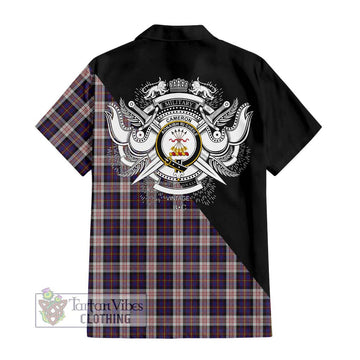 Cameron of Erracht Dress Tartan Short Sleeve Button Shirt with Family Crest and Military Logo Style