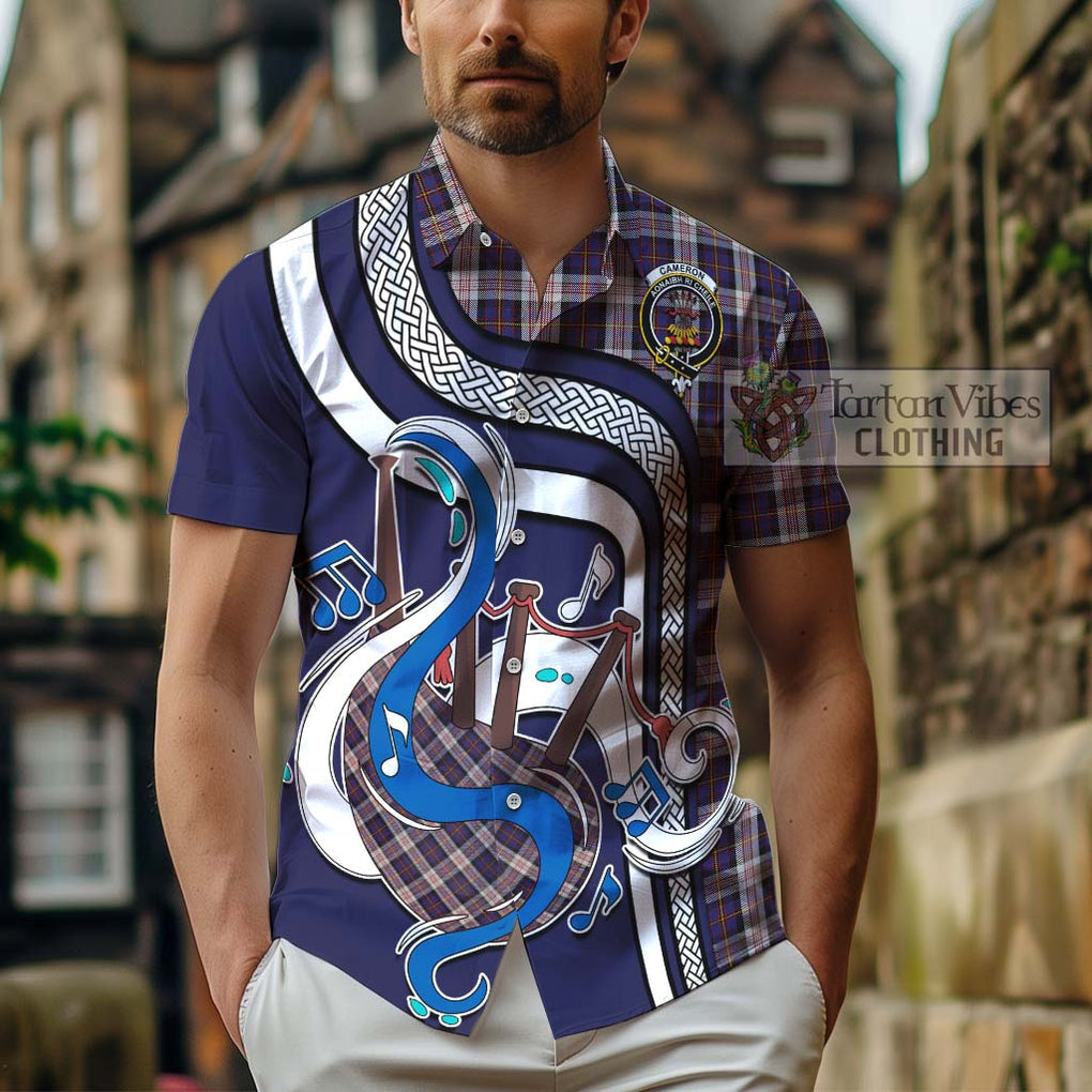 Cameron of Erracht Dress Tartan Short Sleeve Button Shirt with Epic Bagpipe Style - Tartanvibesclothing Shop