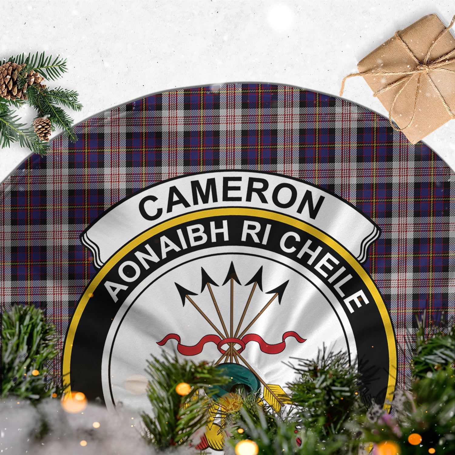 Cameron of Erracht Dress Tartan Christmas Tree Skirt with Family Crest - Tartanvibesclothing