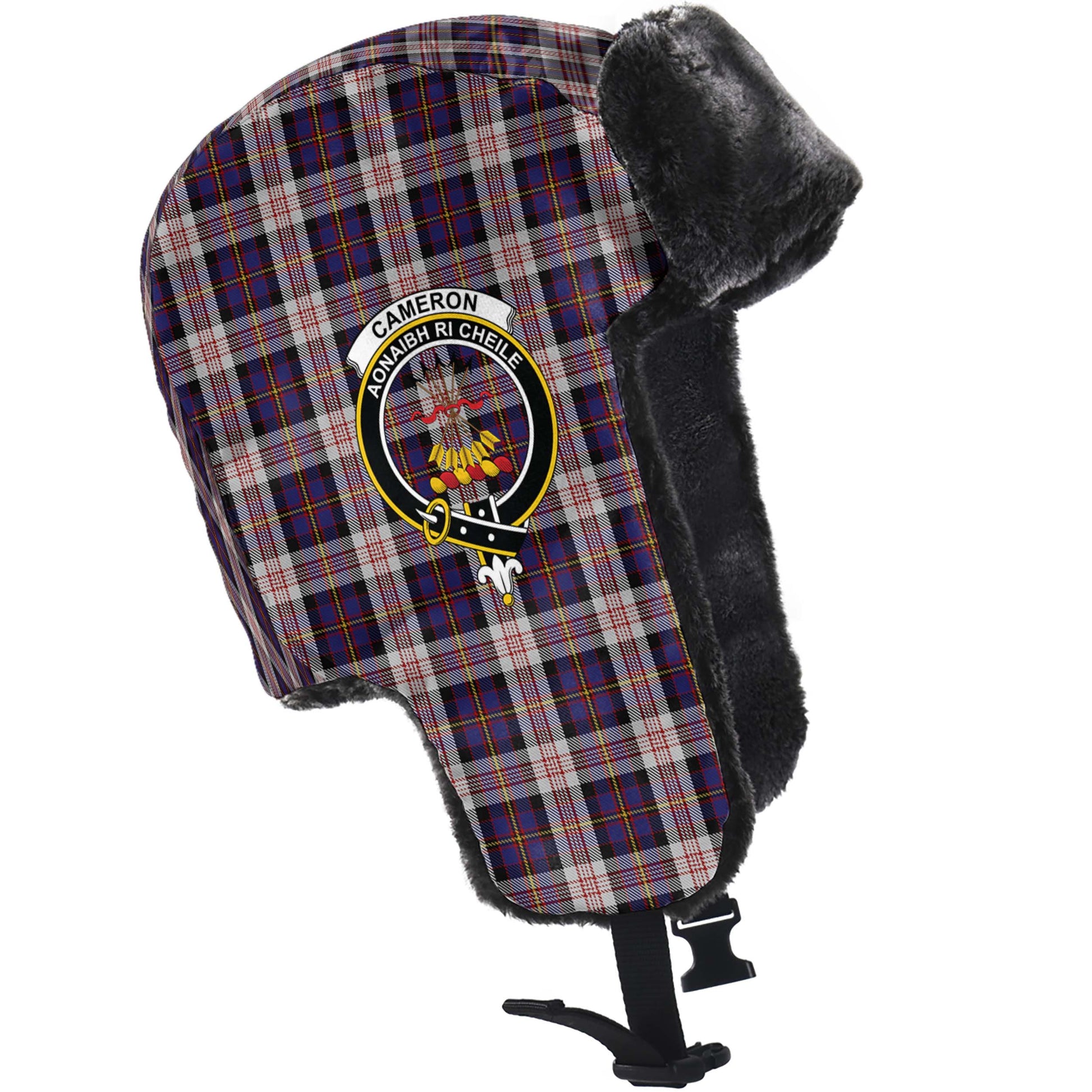 Cameron of Erracht Dress Tartan Winter Trapper Hat with Family Crest - Tartanvibesclothing