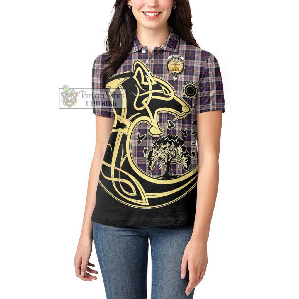 Cameron of Erracht Dress Tartan Women's Polo Shirt with Family Crest Celtic Wolf Style - Tartanvibesclothing Shop