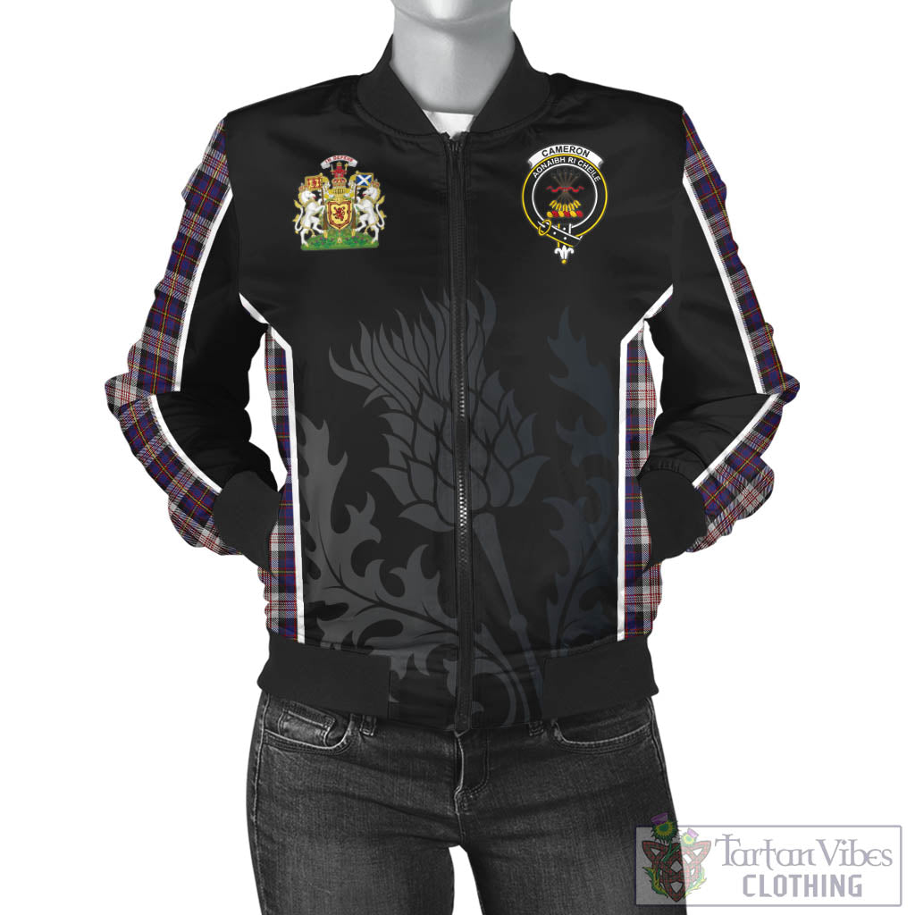 Tartan Vibes Clothing Cameron of Erracht Dress Tartan Bomber Jacket with Family Crest and Scottish Thistle Vibes Sport Style