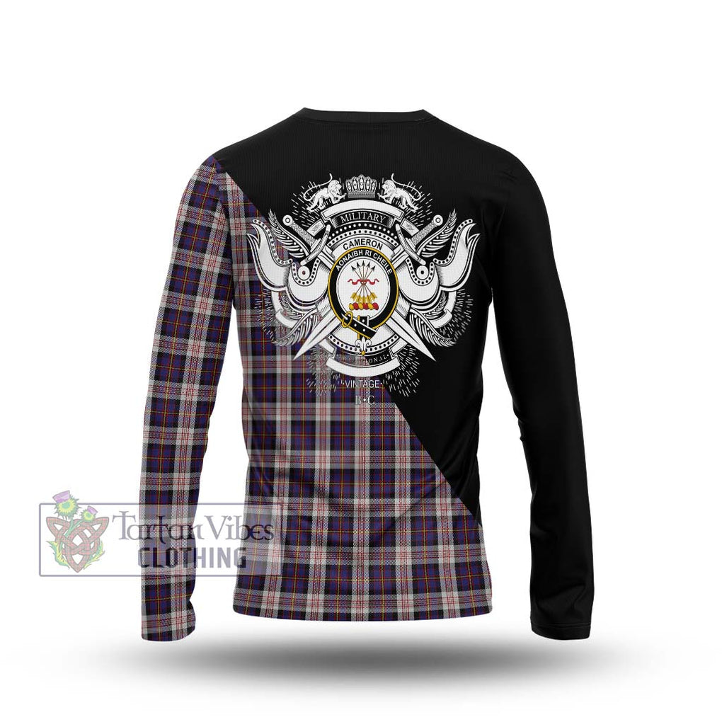 Cameron of Erracht Dress Tartan Long Sleeve T-Shirt with Family Crest and Military Logo Style - Tartanvibesclothing Shop