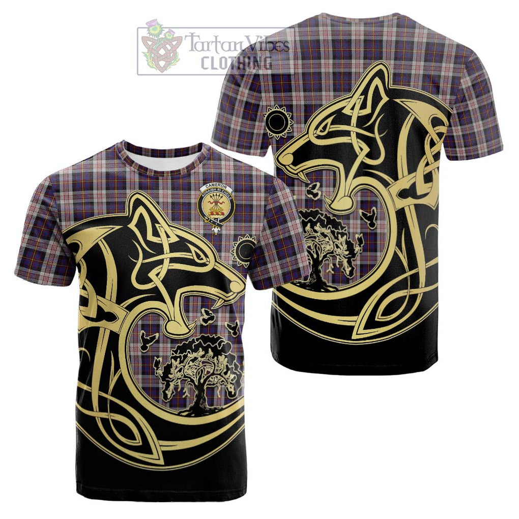 Tartan Vibes Clothing Cameron of Erracht Dress Tartan Cotton T-shirt with Family Crest Celtic Wolf Style