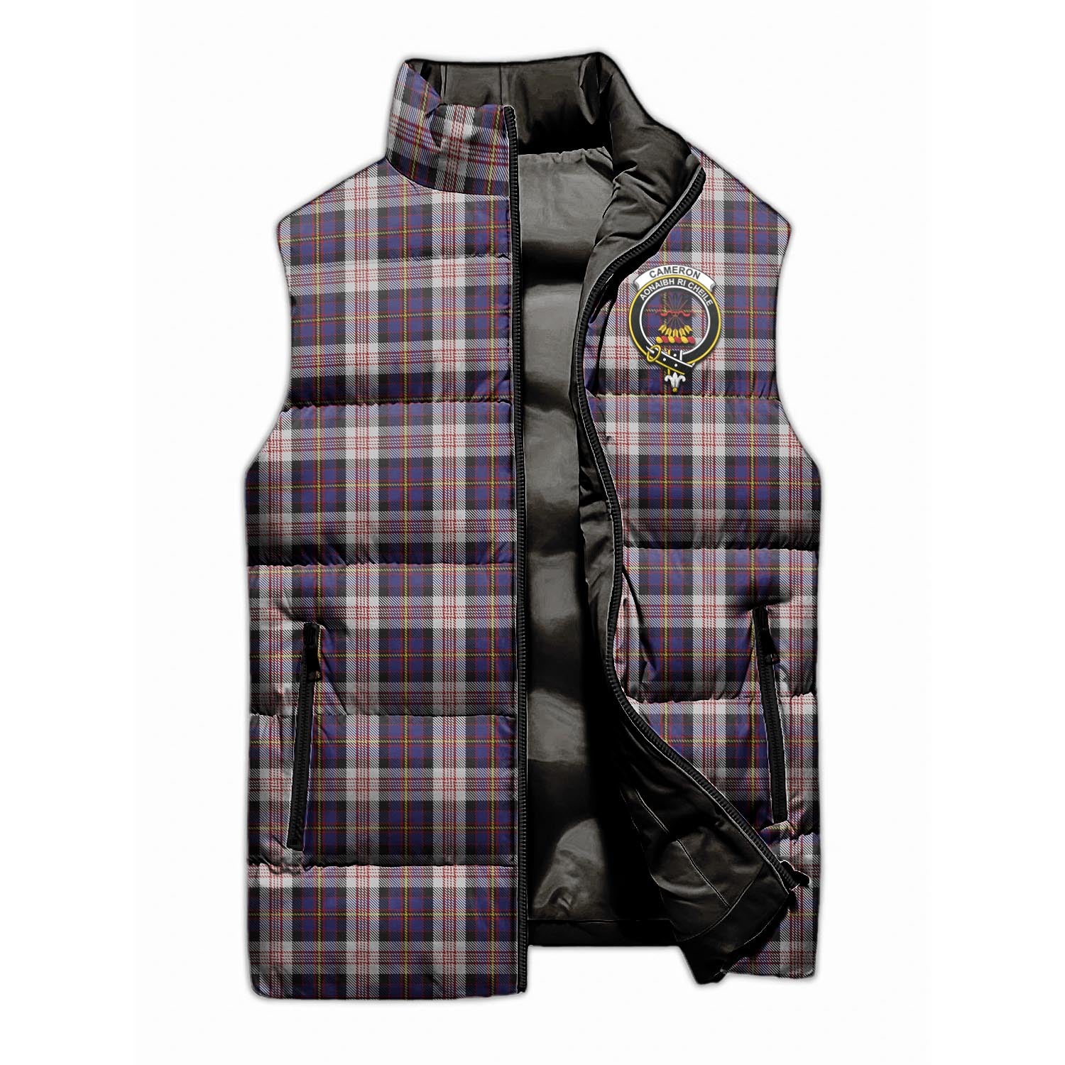 Cameron of Erracht Dress Tartan Sleeveless Puffer Jacket with Family Crest - Tartanvibesclothing