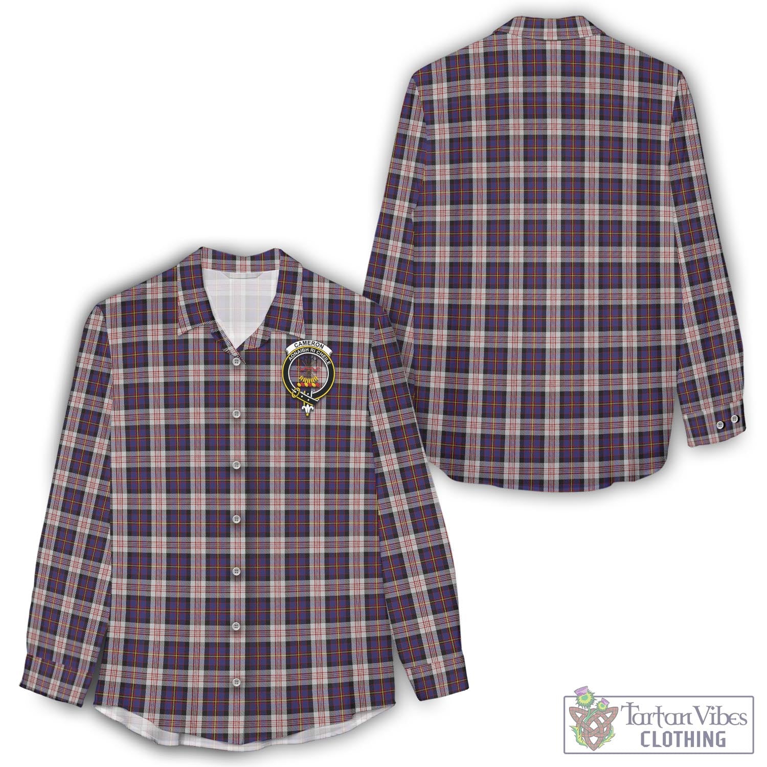 Tartan Vibes Clothing Cameron of Erracht Dress Tartan Womens Casual Shirt with Family Crest