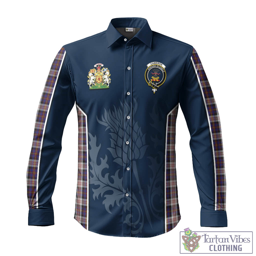 Tartan Vibes Clothing Cameron of Erracht Dress Tartan Long Sleeve Button Up Shirt with Family Crest and Scottish Thistle Vibes Sport Style