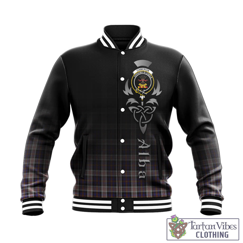 Tartan Vibes Clothing Cameron of Erracht Dress Tartan Baseball Jacket Featuring Alba Gu Brath Family Crest Celtic Inspired