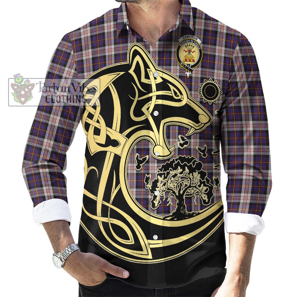 Cameron of Erracht Dress Tartan Long Sleeve Button Shirt with Family Crest Celtic Wolf Style - Tartan Vibes Clothing