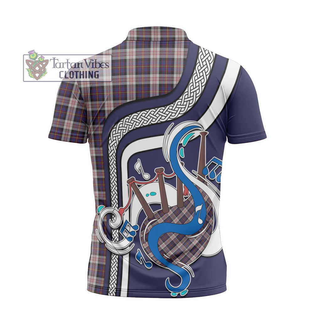 Cameron of Erracht Dress Tartan Zipper Polo Shirt with Epic Bagpipe Style - Tartanvibesclothing Shop