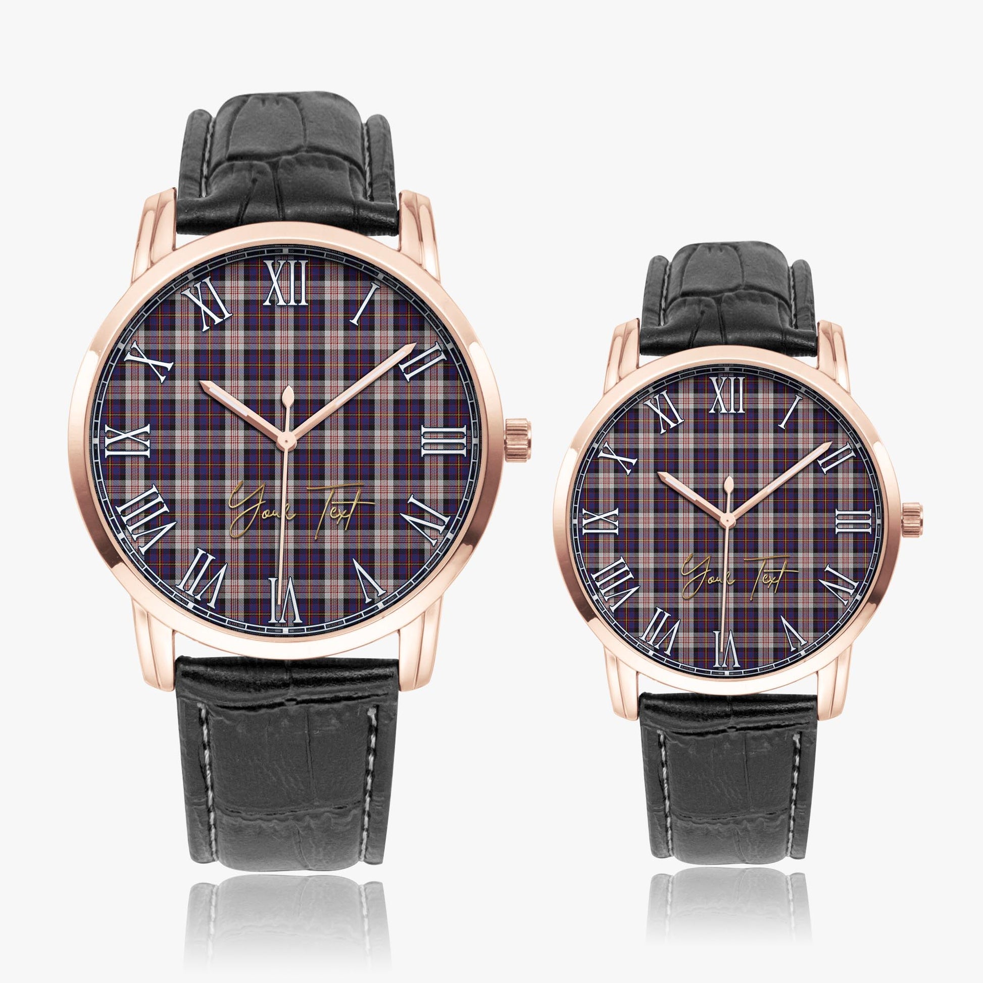 Cameron of Erracht Dress Tartan Personalized Your Text Leather Trap Quartz Watch Wide Type Rose Gold Case With Black Leather Strap - Tartanvibesclothing