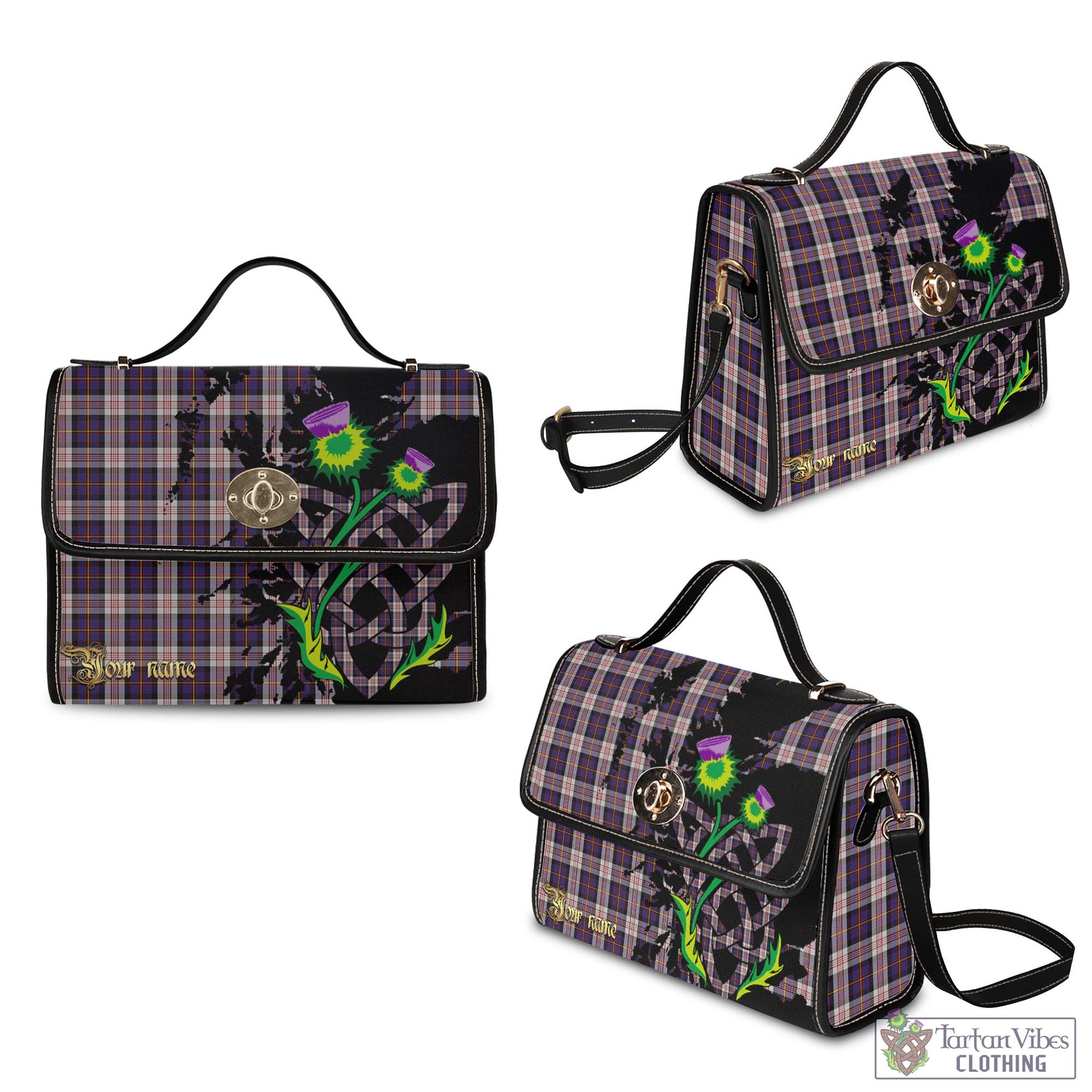 Tartan Vibes Clothing Cameron of Erracht Dress Tartan Waterproof Canvas Bag with Scotland Map and Thistle Celtic Accents