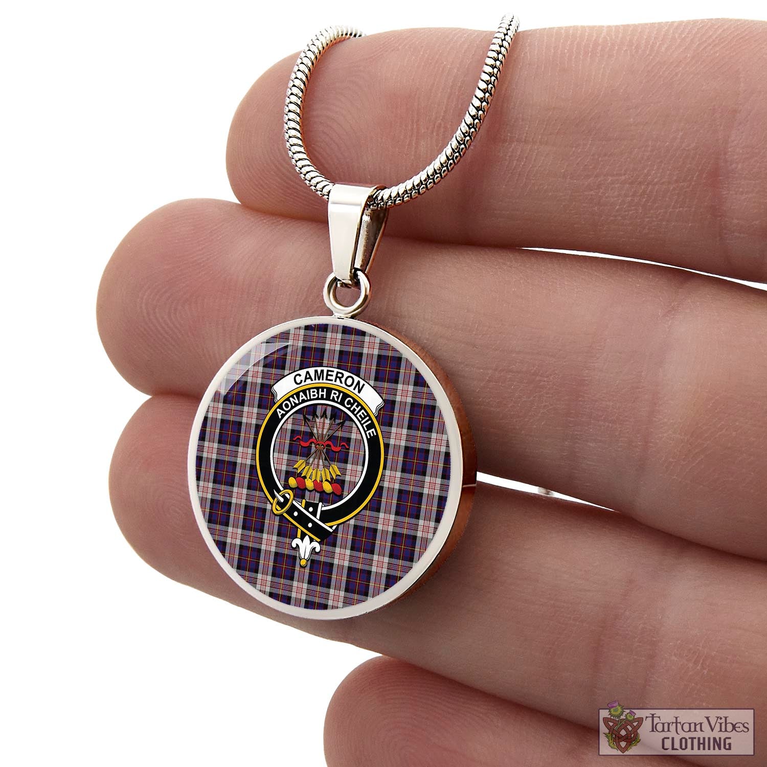 Tartan Vibes Clothing Cameron of Erracht Dress Tartan Circle Necklace with Family Crest