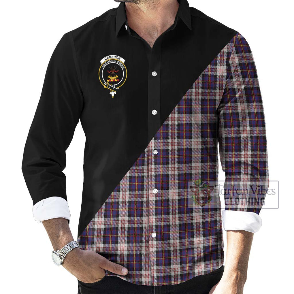 Cameron of Erracht Dress Tartan Long Sleeve Button Shirt with Family Crest and Military Logo Style - Tartanvibesclothing Shop