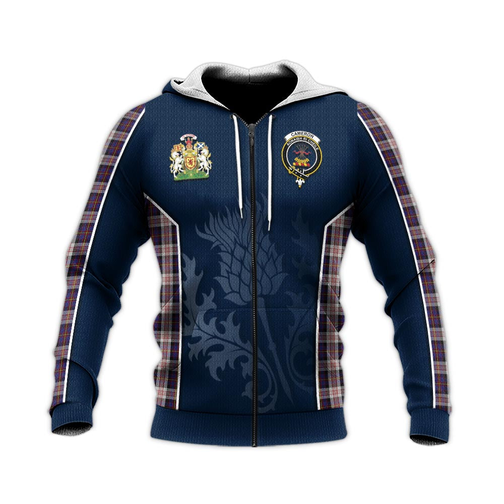 Tartan Vibes Clothing Cameron of Erracht Dress Tartan Knitted Hoodie with Family Crest and Scottish Thistle Vibes Sport Style