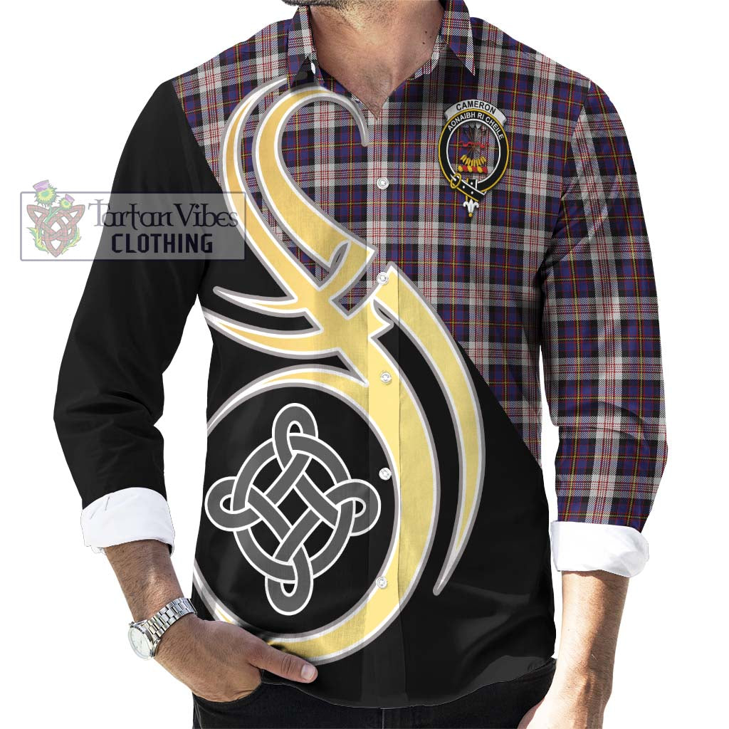 Cameron of Erracht Dress Tartan Long Sleeve Button Shirt with Family Crest and Celtic Symbol Style - Tartan Vibes Clothing