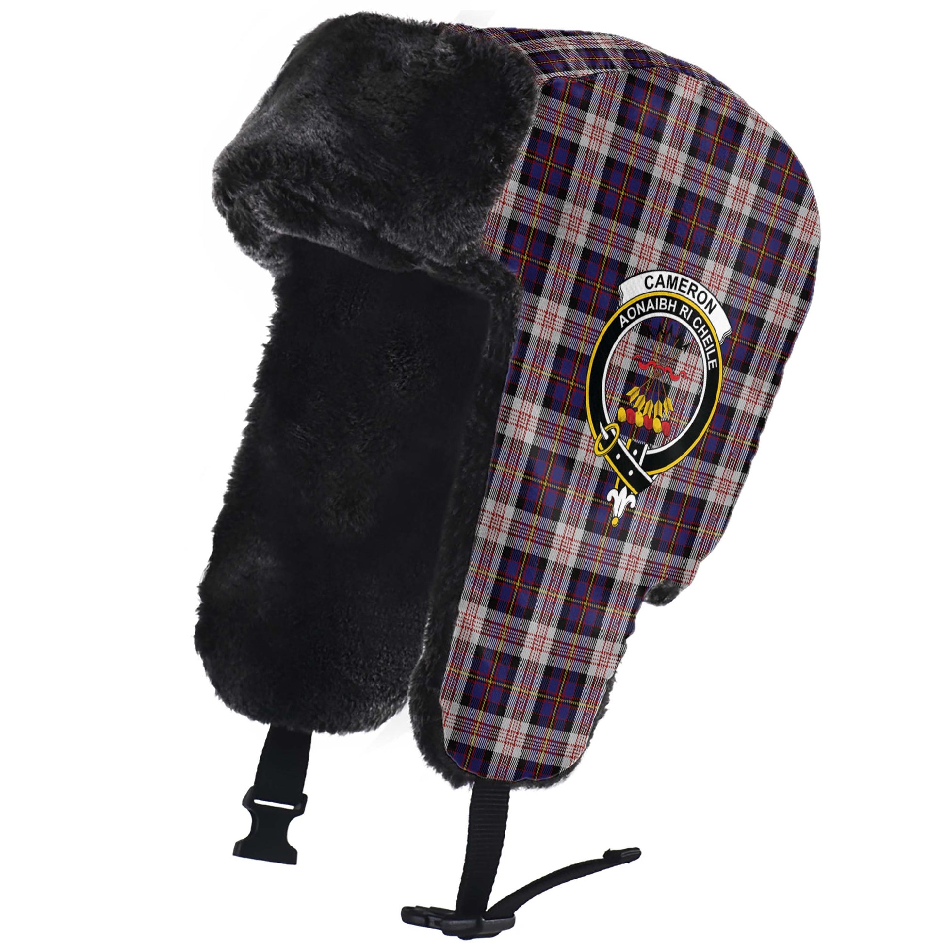 Cameron of Erracht Dress Tartan Winter Trapper Hat with Family Crest - Tartanvibesclothing