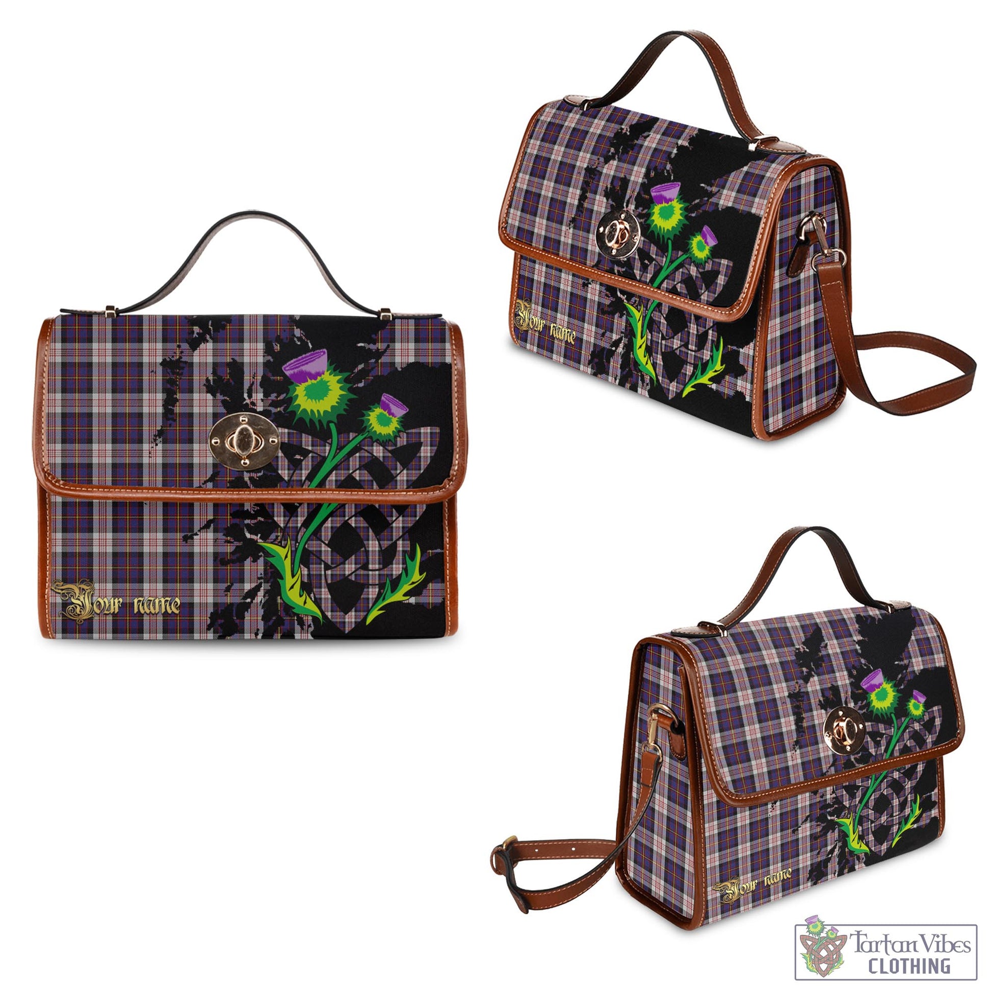 Tartan Vibes Clothing Cameron of Erracht Dress Tartan Waterproof Canvas Bag with Scotland Map and Thistle Celtic Accents