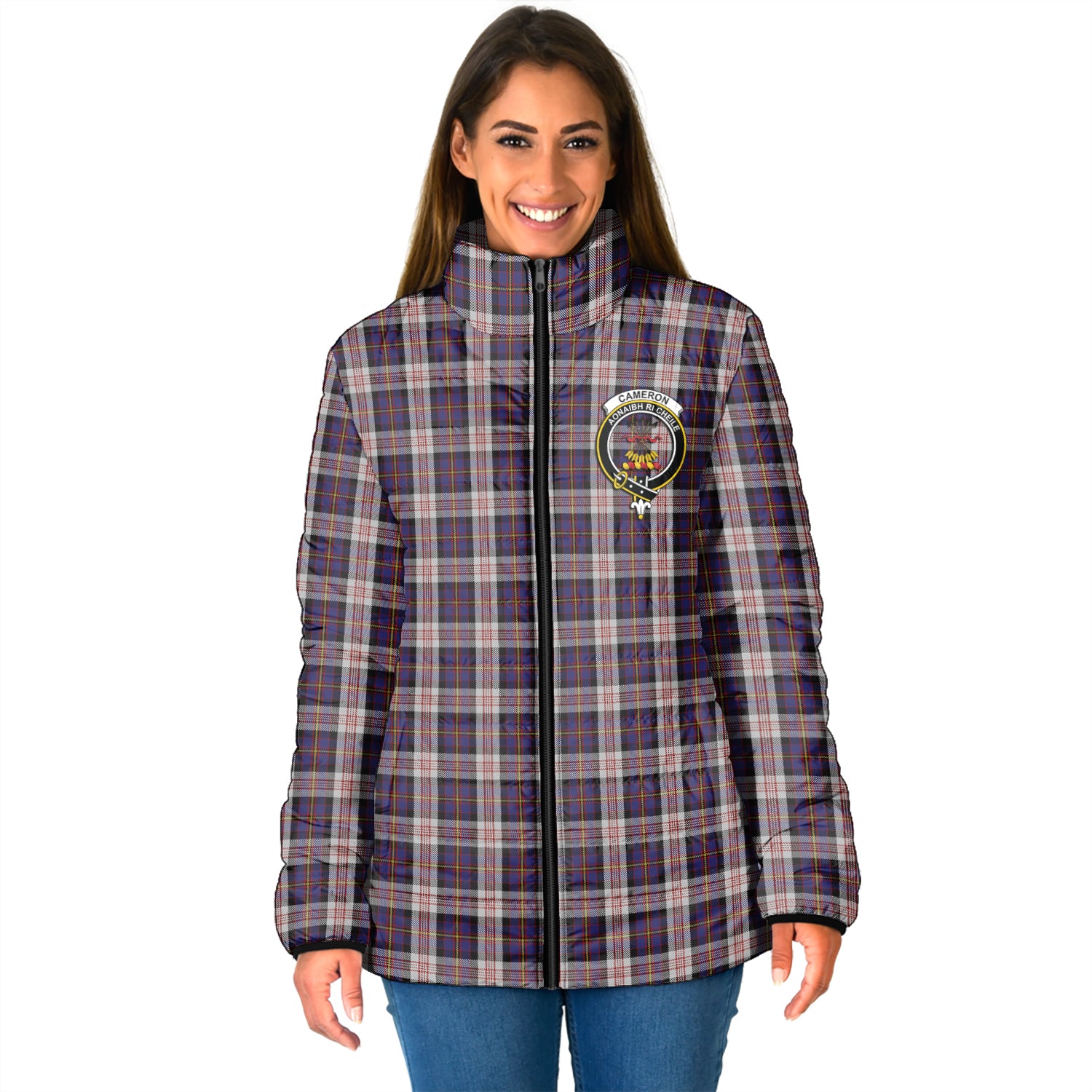 Cameron of Erracht Dress Tartan Padded Jacket with Family Crest - Tartan Vibes Clothing