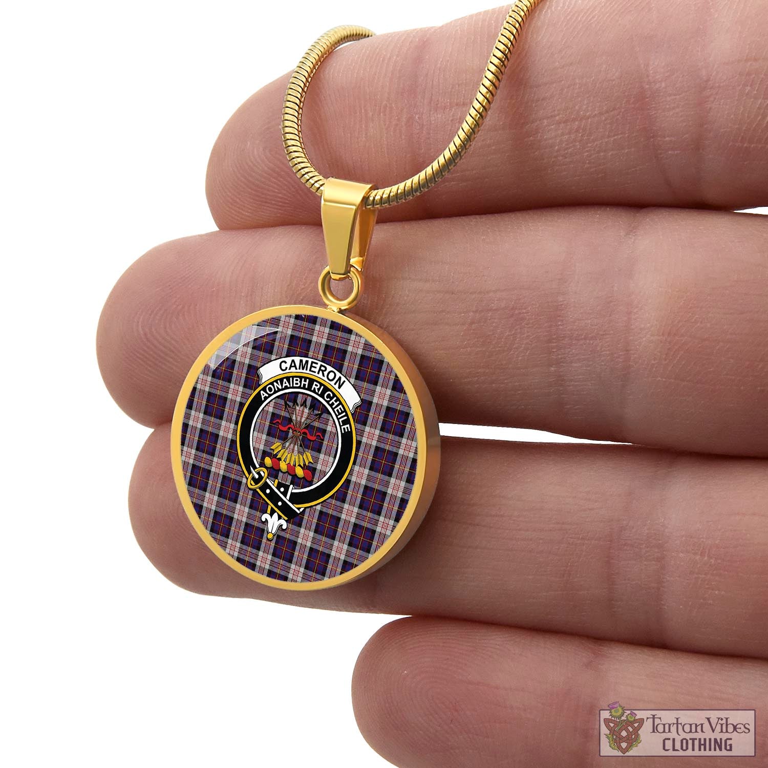 Tartan Vibes Clothing Cameron of Erracht Dress Tartan Circle Necklace with Family Crest