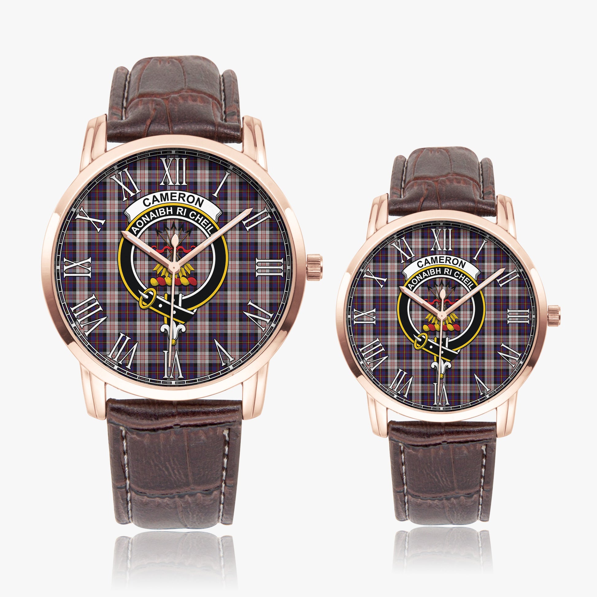 Cameron of Erracht Dress Tartan Family Crest Leather Strap Quartz Watch - Tartanvibesclothing