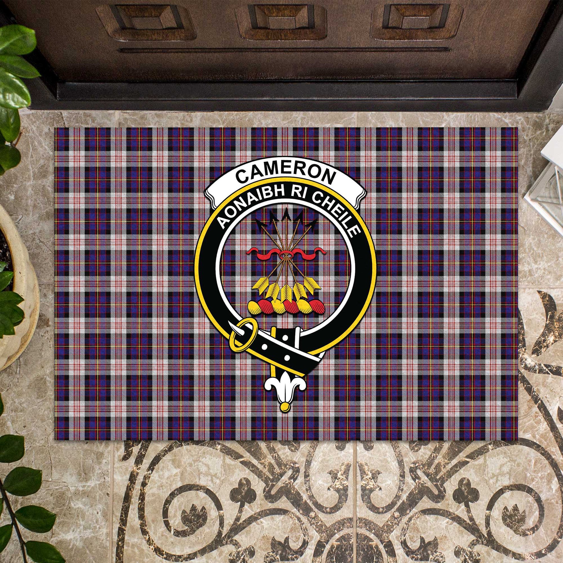 Cameron of Erracht Dress Tartan Door Mat with Family Crest - Tartanvibesclothing